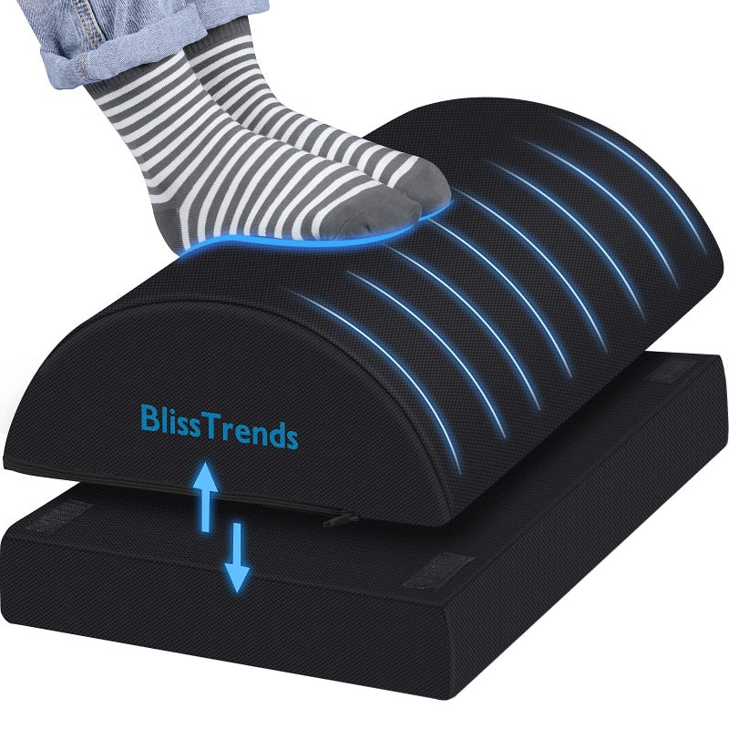 BlissTrends Foot Rest for Under Desk at Work-Versatile Foot Stool with Washable Cover-Comfortable Footrest with 2 Adjustable Heights for Car Home and Office to Relieve Back Lumbar Knee Pain-Black